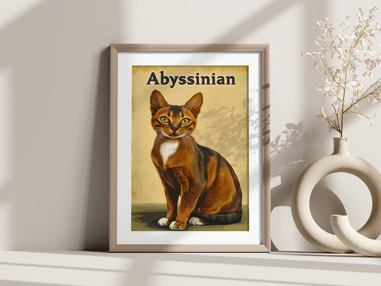 Affiche race de chat vintage – Illustration murale rétro – Maine Coon, Abyssin, Bengale, Sacré de Birmanie