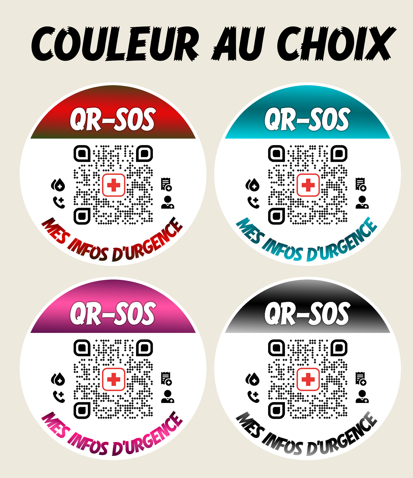 QR-SOS - 3 stickers personnalisés + fiche d’urgence + génération du QR