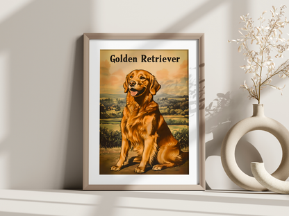 Affiche race de chien vintage – Illustration murale rétro – Collection chiens au choix