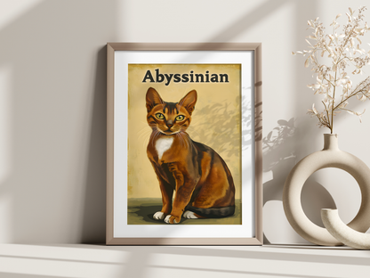 Affiche race de chat vintage – Illustration murale rétro – Maine Coon, Abyssin, Bengale, Sacré de Birmanie