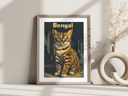 Affiche race de chat vintage – Illustration murale rétro – Maine Coon, Abyssin, Bengale, Sacré de Birmanie