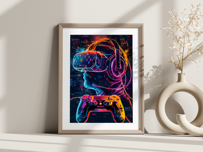 Affiche gamer néon – Illustration cyberpunk futuriste – Collection 6 modèles au choix