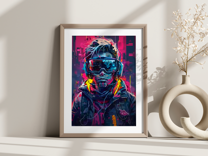 Affiche gamer néon – Illustration cyberpunk futuriste – Collection 6 modèles au choix