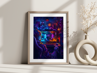 Affiche gamer néon – Illustration cyberpunk futuriste – Collection 6 modèles au choix