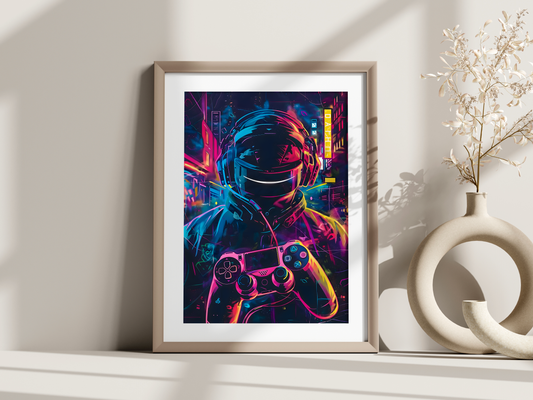 Affiche gamer néon – Illustration cyberpunk futuriste – Collection 6 modèles au choix