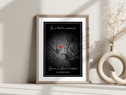 Affiche personnalisée Là où tout a commencé – Carte du lieu de rencontre