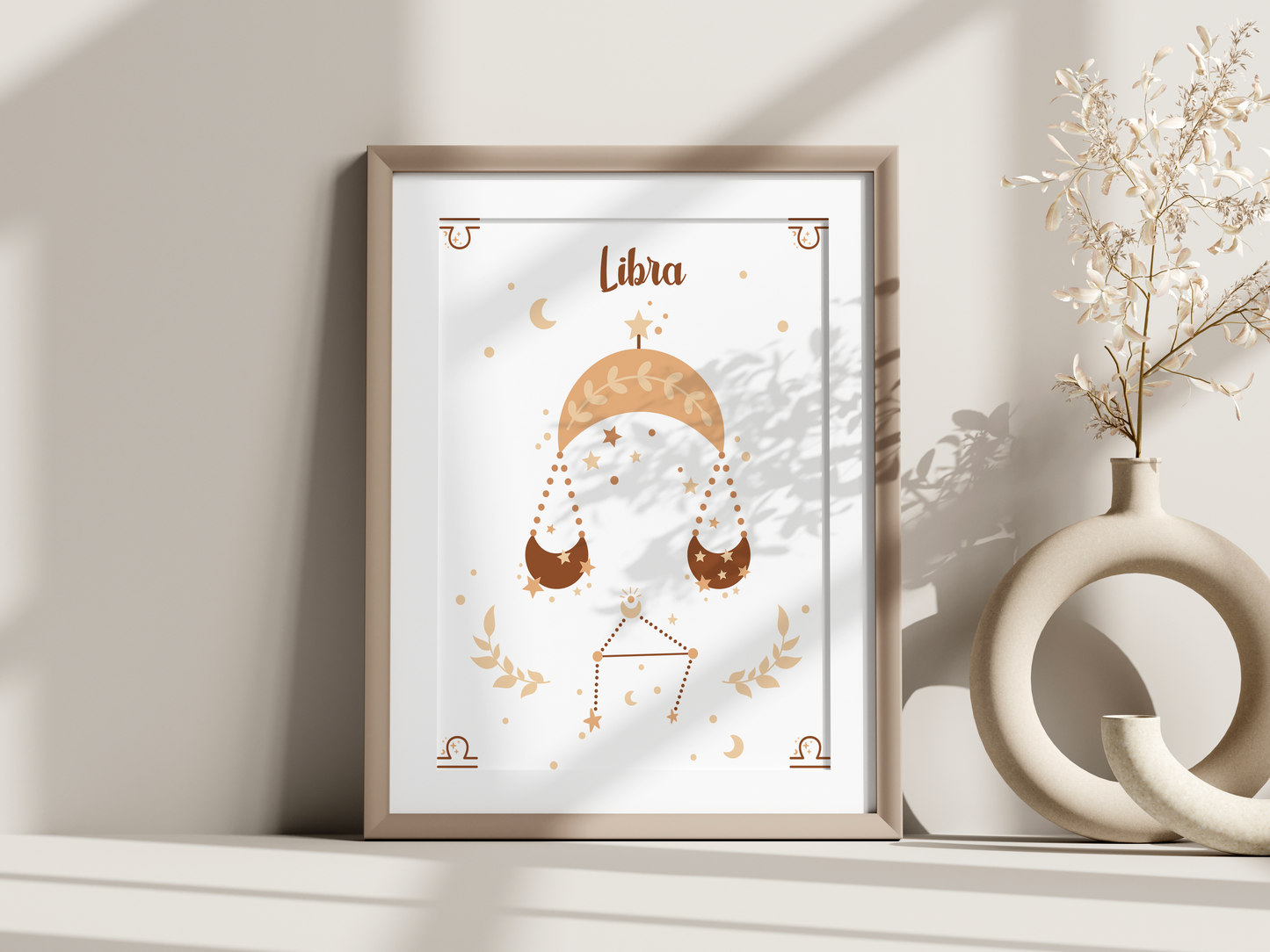 Affiche signe astrologique – Illustration minimaliste beige et or