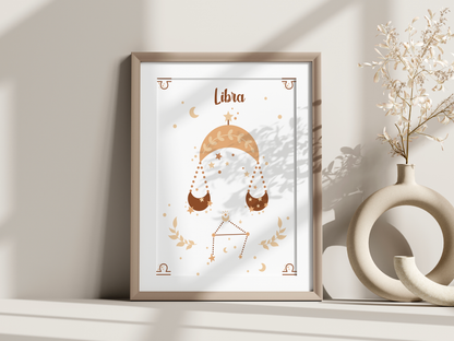 Affiche signe astrologique – Illustration minimaliste beige et or