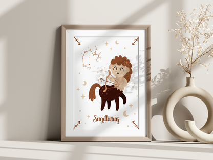 Affiche signe astrologique – Illustration minimaliste beige et or