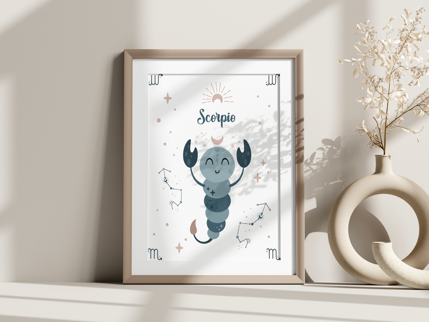 Affiche signe astrologique – Illustration minimaliste beige et or