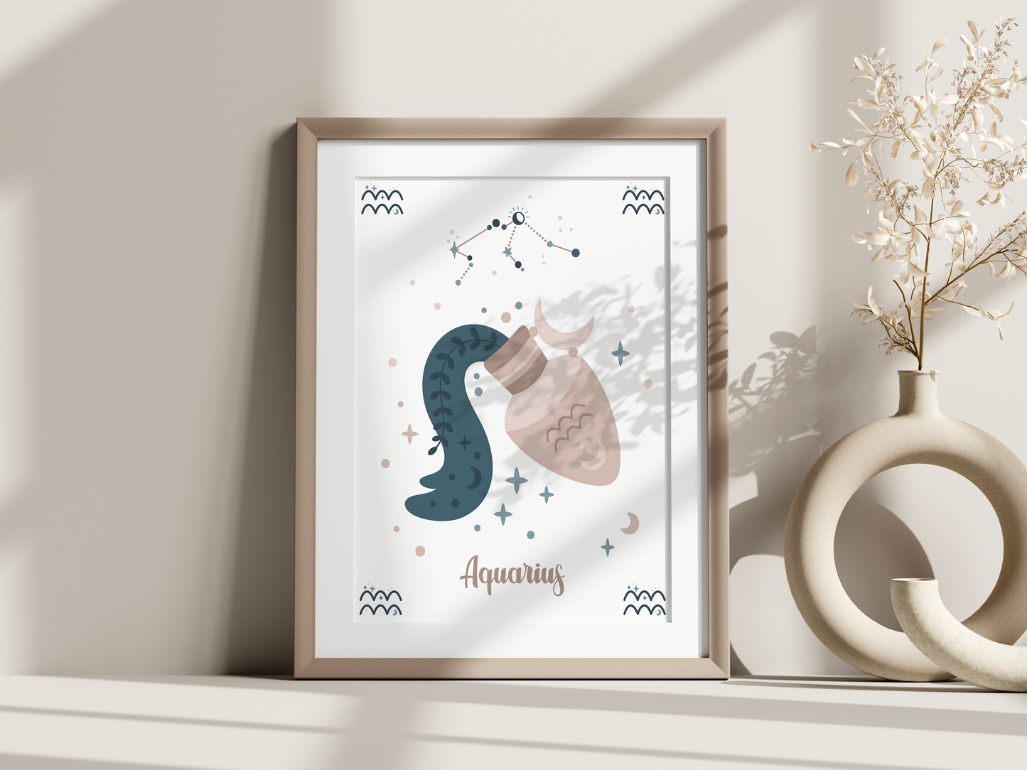 Affiche signe astrologique – Illustration minimaliste beige et or