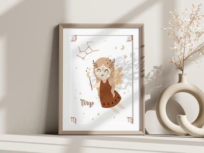 Affiche signe astrologique – Illustration minimaliste beige et or