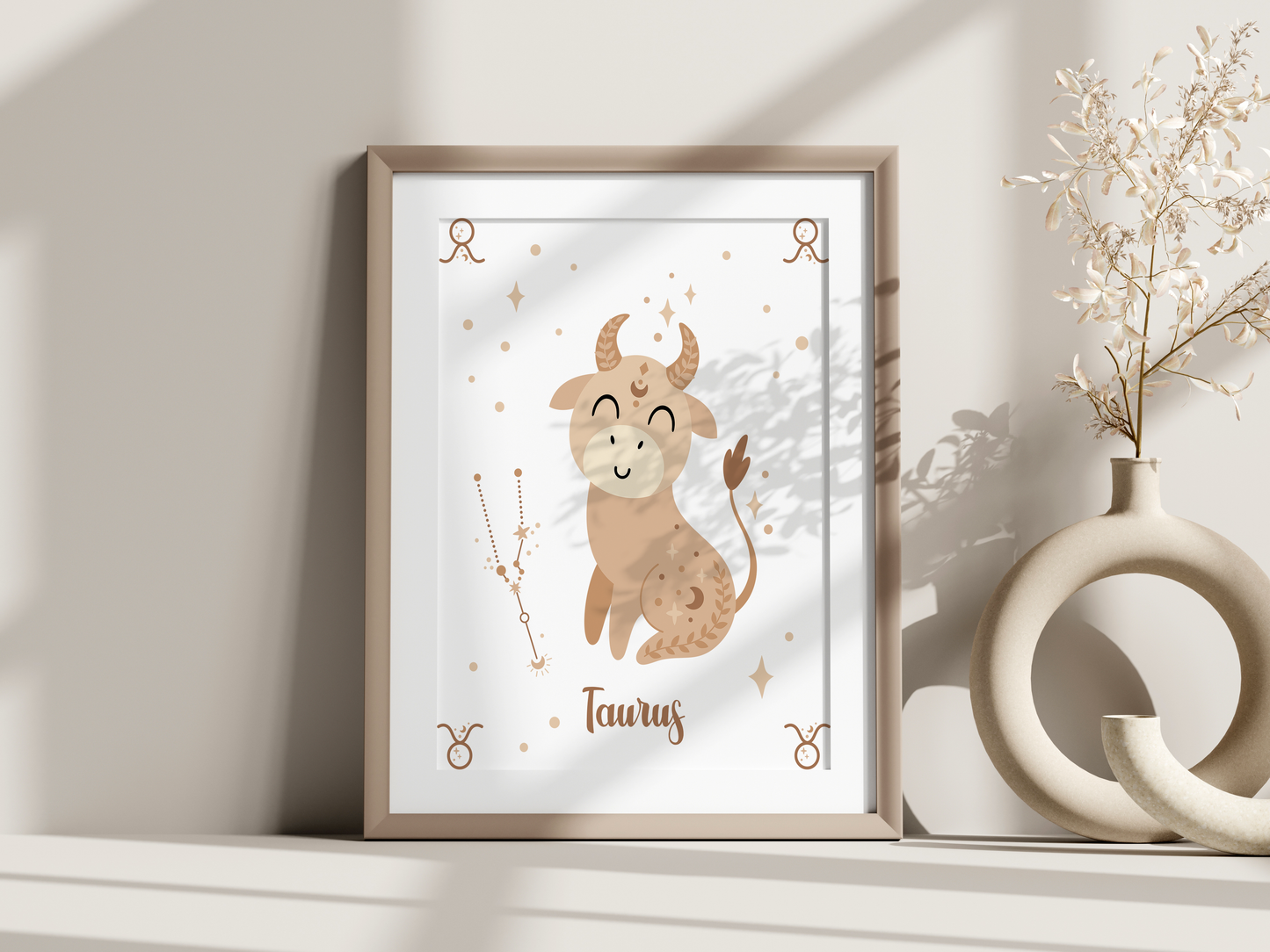 Affiche signe astrologique – Illustration minimaliste beige et or
