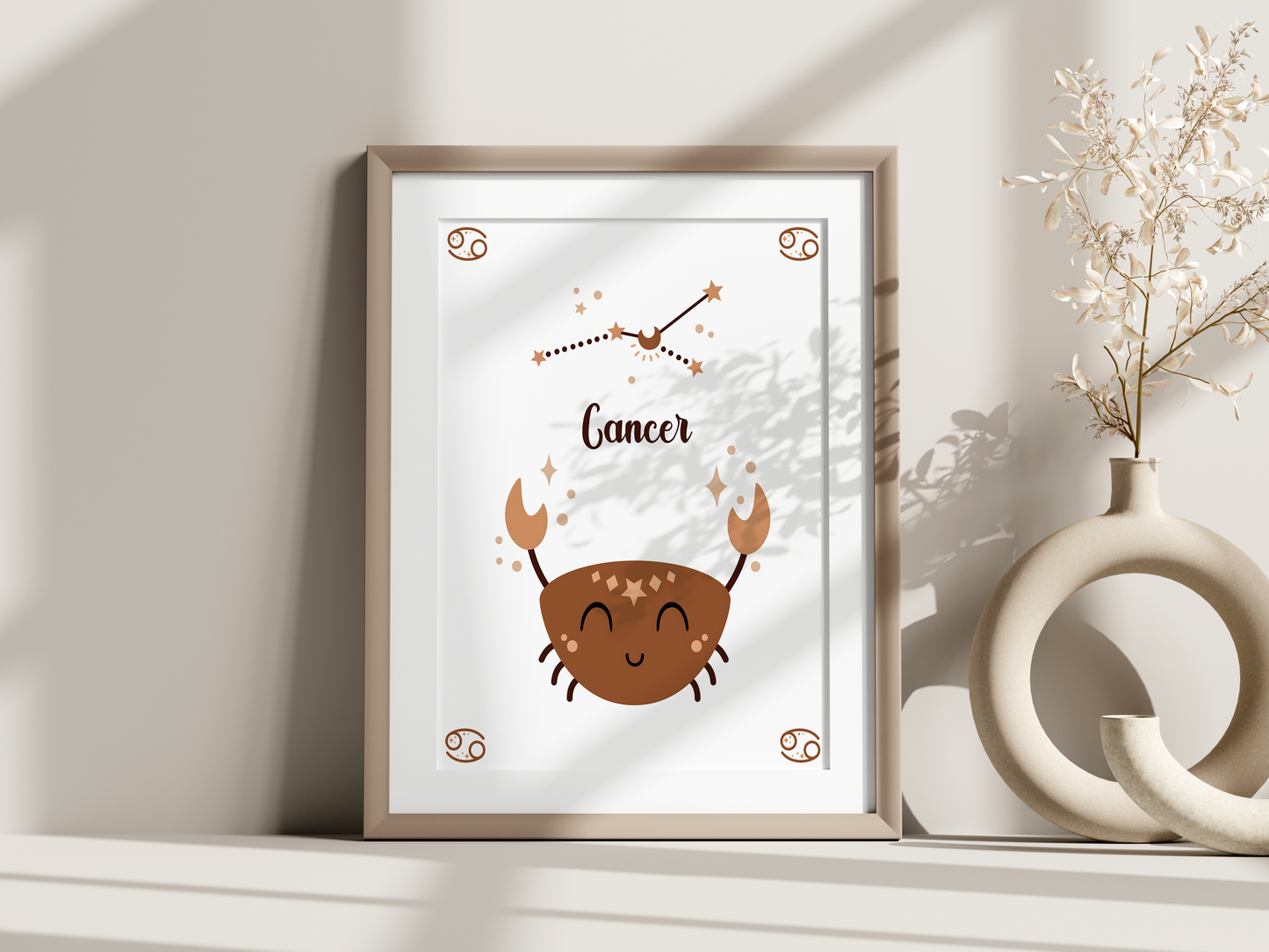 Affiche signe astrologique – Illustration minimaliste beige et or