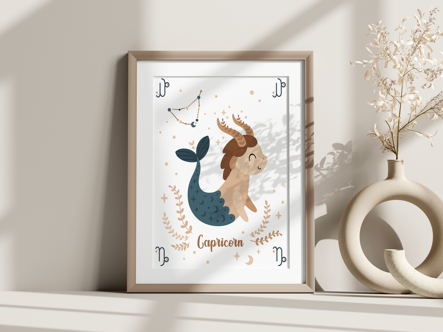 Affiche signe astrologique – Illustration minimaliste beige et or