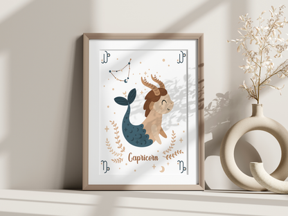 Affiche signe astrologique – Illustration minimaliste beige et or