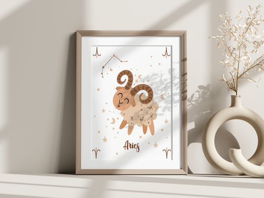 Affiche signe astrologique – Illustration minimaliste beige et or