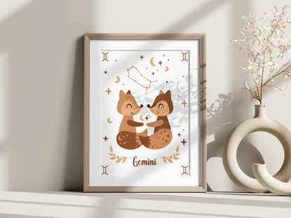 Affiche signe astrologique – Illustration minimaliste beige et or