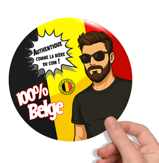 Adesivo belga umoristico – 100% autentico belga, proprio come la birra locale – Adesivo bandiera belga Pop Art, vinile resistente, prodotto in Francia