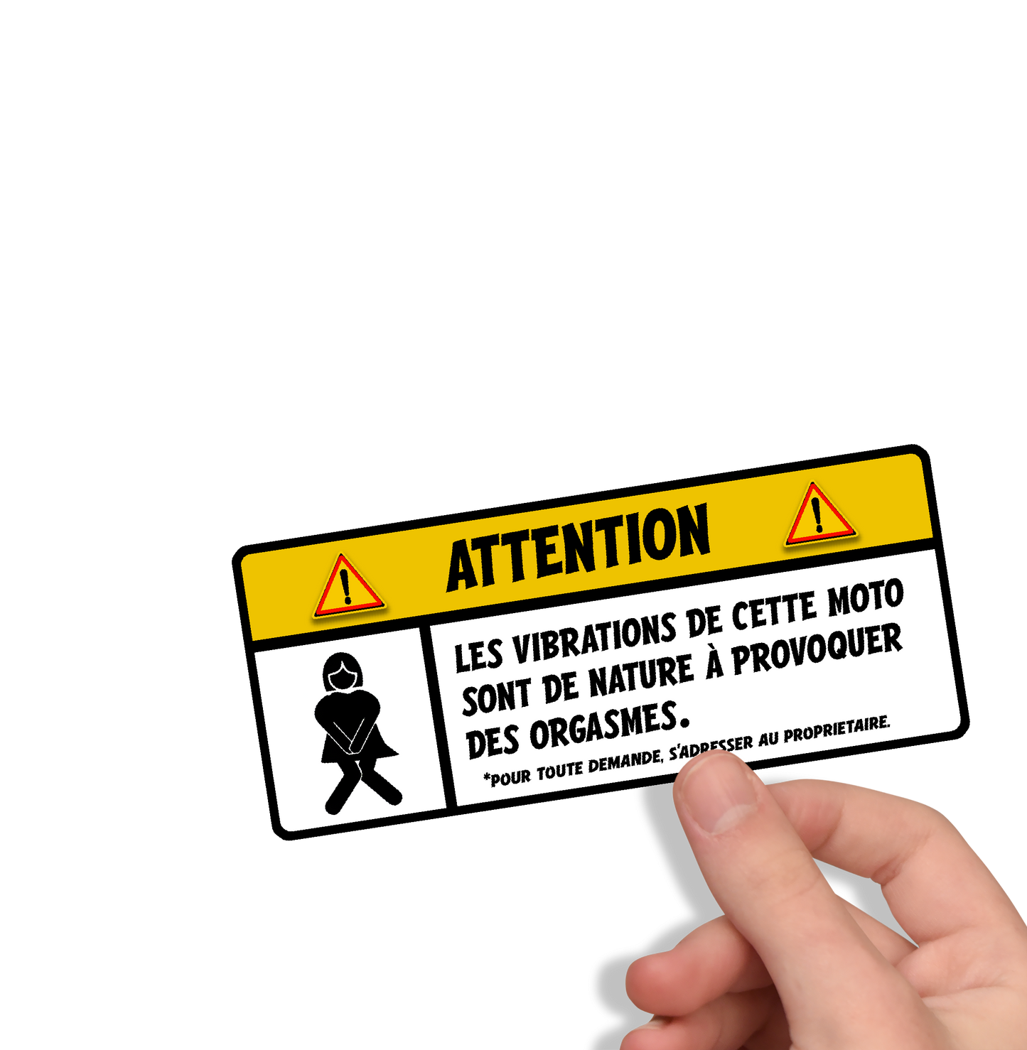 Sticker humour moto – Attention vibrations – Autocollant drôle avertissement motard