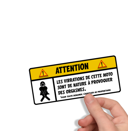 Sticker humour moto – Attention vibrations – Autocollant drôle avertissement motard