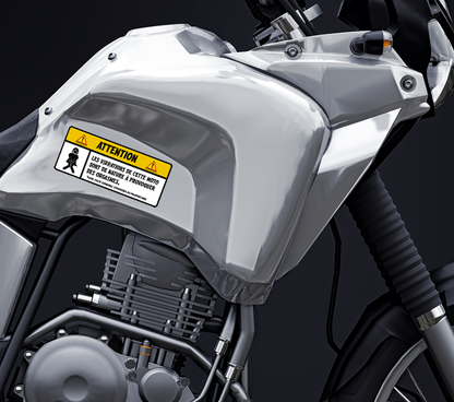 Sticker humour moto – Attention vibrations – Autocollant drôle avertissement motard